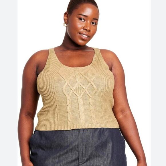 Kika Vargas Tank 2X Gold Cable Knit Tank - Picture 1 of 11